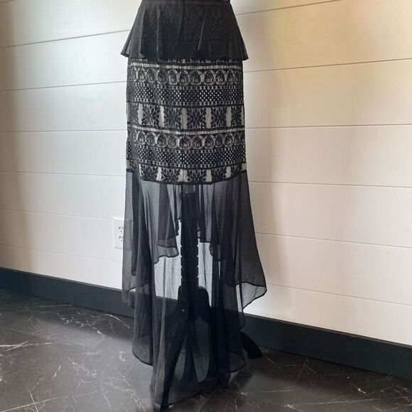 One33 Social Gretchen Lace Halter Hi-Low Maxi Dress Cocktail Gown Black … - Picture 11 of 16